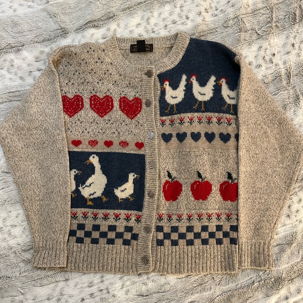 Vintage Eddie Bauer Farm Animal Cardigan Medium